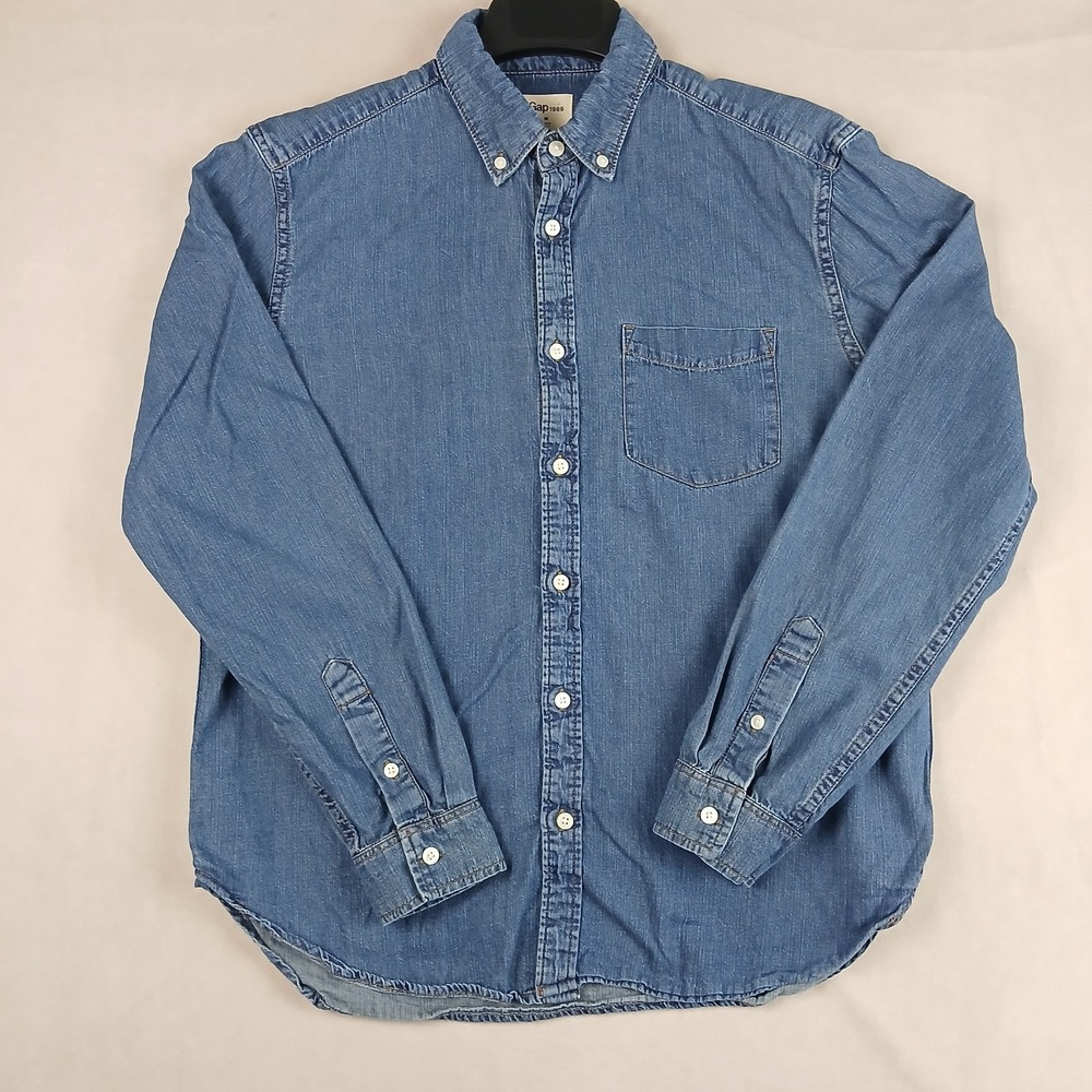 Gap Medium Mens Denim Shirt 22x26 Button Down Long Sleeve